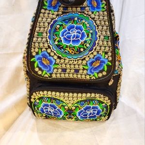 Mexican Artisan Embroidered Floral Medium Backpack / Purse